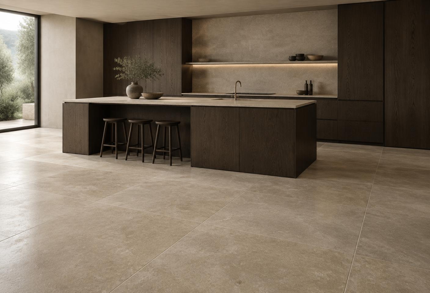 Limestone tile in a contemporary kitchen